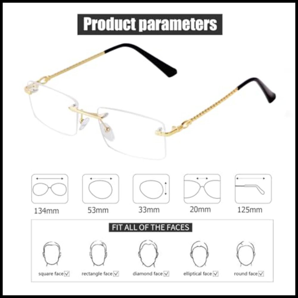 Rimless Rectangle Sunglasses Classic Minimalist F… - image 6